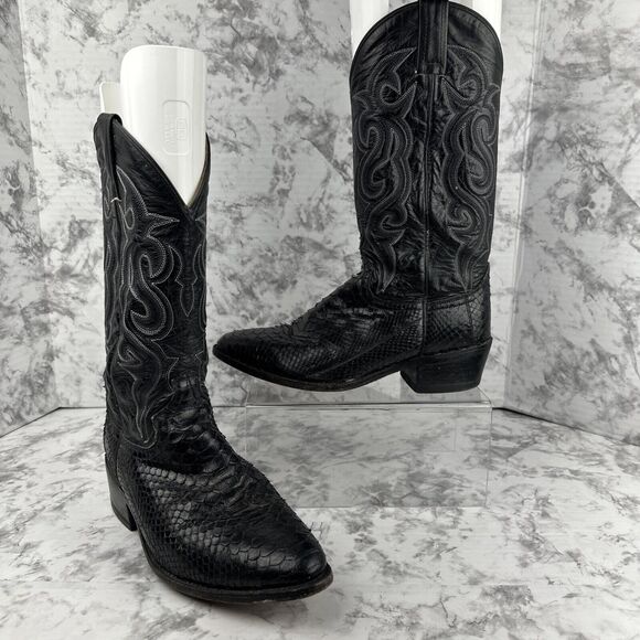 Dan Post Mens Exotic Python Snakeskin Cowboy Western Boots Size 8.5 EW Black - Picture 1 of 8